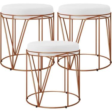 Imagem de Kit 03 Puffs Decorativo Aramado Bronze Zaya L02 Branco