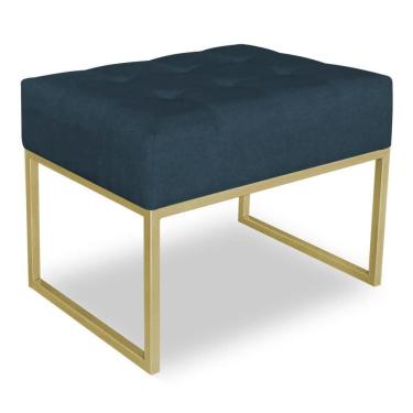 Imagem de Puff Lisa Suede Base Metálica Industrial Dourado Azul Marinho