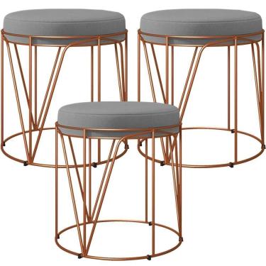 Imagem de Kit 03 Puffs Decorativo Aramado Bronze Zaya L02 Corano Cinza