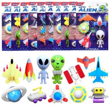 Imagem de Kit 10 Cartelas de Aliens ETs com Naves Ovnis para Lembrança para Fest