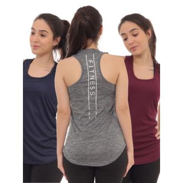 Imagem de Kit 3 Peças - Camiseta Regata Feminina Dry Fit Estampada Poliester Aca