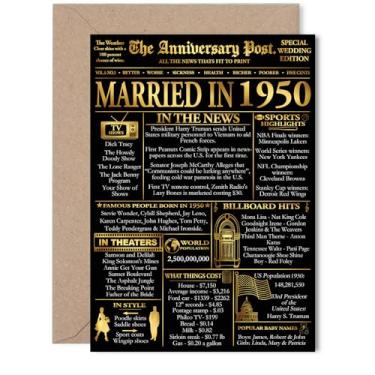Imagem de Stuff4 Cartão dourado de aniversário de 75 anos para mulheres e homens - Jornal dourado casado em 1950 - Cartão de aniversário de casamento feliz de 75 anos para esposa companheira parceiro marido