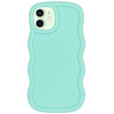 Imagem de WOGROO Capa fina para iPhone 11 de 6,1 polegadas, moldura ondulada, capa protetora fina de TPU macio e fofa para mulheres, ciano claro