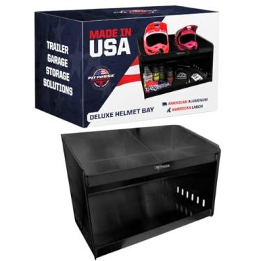 Imagem de Pit Posse 611BK Suporte de prateleira de capacete duplo de luxo de alumínio fechado para trailers de corrida e garagem organizador de armazenamento feito nos EUA (preto)