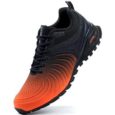 Imagem de Kricely Tênis de caminhada masculino, respirável, leve, moderno, antiderrapante, esportivo, academia, corrida, trilha, corrida, Laranja - 4, 12 X-Wide