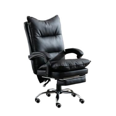Imagem de Cadeira de escritório executiva com rodas de borracha, retrô, couro PU, ergonômica, três seções, suporte alto para as costas (preto)