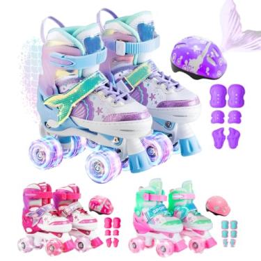 Imagem de Patins Infantil Roller 4 Rodas Ajustável + Kit Proteção (Sereaia Roxo, G - 37 AO 40)