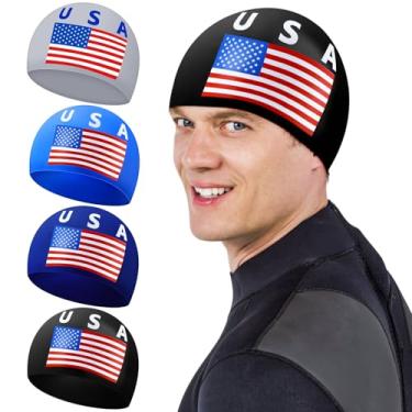 Imagem de Yearntown 4 peças de touca de natação de silicone unissex adulto impermeável chapéu de natação antiderrapante boné de silicone elástico para cabelos longos e curtos (azul, preto, azul escuro, cinza)