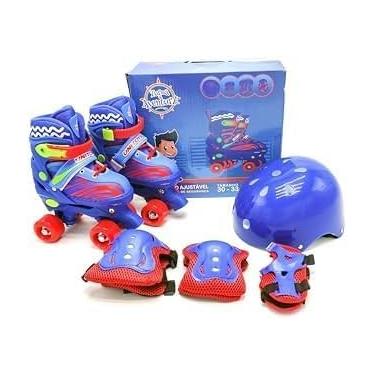 Imagem de Patins Infantis de 4 Rodas Ajustáveis com Kit de Proteção Completo, Uni Toys (M - 34 a 37)