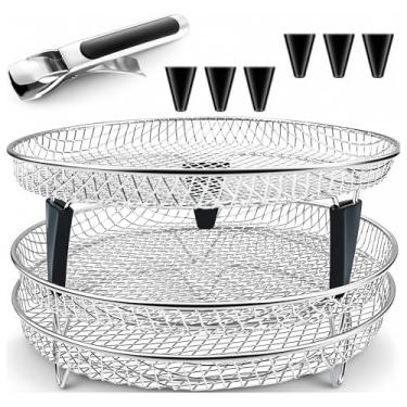 Imagem de Rack de fritadeira a ar atualizado, três desidratadores empilháveis para fritadeira Gowise Phillips USA Cozyna Ninja Airfryer, rack redondo de aço inoxidável (redondo)