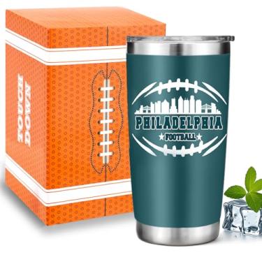 Imagem de Copo de café isolado para fãs de futebol de 590 ml com tampa Philadelphia Theme Merch Shop Men Women Sport Stuff Gear Apparel Eagles Team Desk Decor Accessories Merchandise Husband Boyfriend Dad