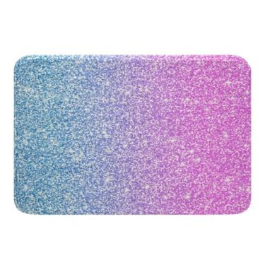 Imagem de Tapete de banho colorido com glitter, tapete feminino turquesa azul rosa roxo lantejoulas, tapete infantil pastel, arco-íris moderno antiderrapante absorvente decoração de banheiro para meninas, 41 x