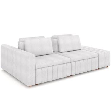 Imagem de Sofá Ilha com Puff para Sala Living 265cm Amber M03 Bouclê Branco - Lyam Decor