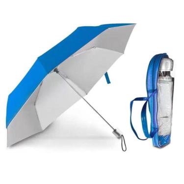 Imagem de Guarda Chuva Proteção Solar Resistente Cabe Na Bolsa Azul