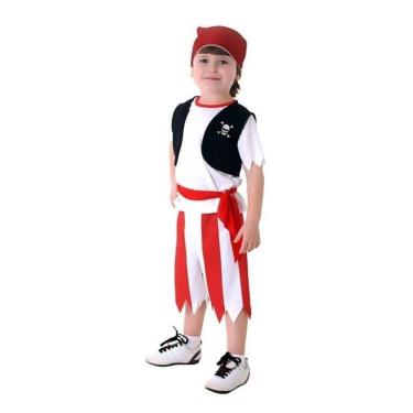 Imagem de Fantasia De Pirata Bebê Com Bandana Colete Bermuda Infantil