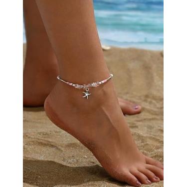 Imagem de Tornozeleira com pingente de estrela do oceano, boêmio, retrô, semente, miçanga, verão, praia, boêmia, vintage, sexy, étnica, joia descalça, presente de festa de aniversário dos namorados para