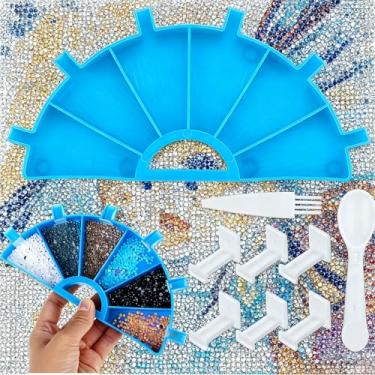 Imagem de 1 conjunto de 6 bandejas de pintura de diamante de grande capacidade organizador de placa de perfuração rotativa para arte de unhas, ponto cruz, armazenamento portátil, azul