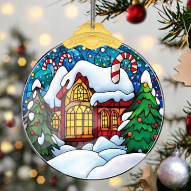 Imagem de Enfeites de Natal para pendurar em cristal de chalé, enfeites de árvore de Natal feitos à mão, decoração de carro e casa - presentes de Natal, decoração de artesanato em acrílico, ideias de troca de