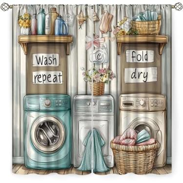 Imagem de Cortina blackout para janela com bolso para varão, quarto de lavanderia, 2 painéis, lavagem a seco com eficiência energética, repetida, cortina de casa de fazenda, filtragem de luz, isolamento térmico