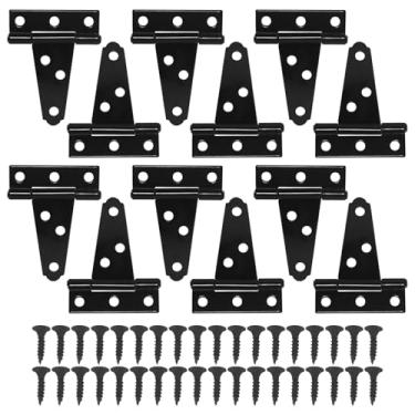 Imagem de Rierdge 12 peças de dobradiças de alça em T de 5 cm, dobradiça preta resistente com parafusos, dobradiça de alça de aço carbono para cercas de porta de celeiro obturador de portão de armário