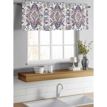 Imagem de Cortinas para Janelas Boho Floral Window Valance Rod Pocket Vintage Estilo Boêmio Decoração de Janela Cortina para Cozinha Sala de Estar Quarto 137.2 cm x 45.7 cm