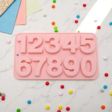 Imagem de Generic 1 molde de doces 10 cavidades número 0-9 molde de doces lavagem à mão silicone rosa 21,5 x 12,2 x 1,3 cm