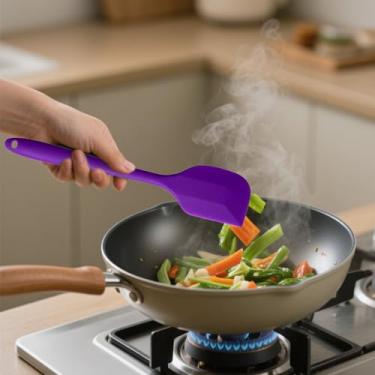 Imagem de Conjunto de 2 espátulas de silicone, utensílios de cozinha para cozinhar, misturar panelas antiaderentes resistentes ao calor (Roxo)