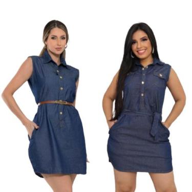 Imagem de Vestido Feminino Jeans Chemise regata soltinho com botões e bolso moda