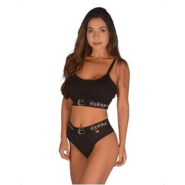Imagem de Conjunto Top Calcinha Canelado Lingerie Conforto Elástico Largo Susten