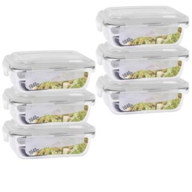 Imagem de Conjunto Com 6 Potes Vidro 1040ml Hermético Marmita 4 Travas - Pra cas