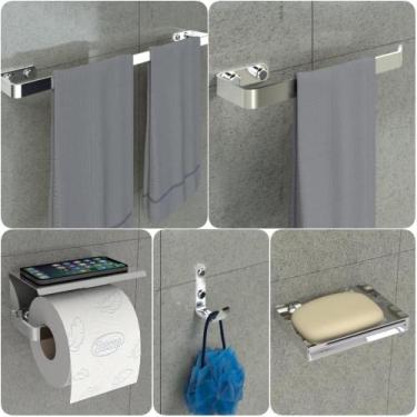 Imagem de Kit Acessórios Para Banheiro Inox e Cromado 5 Peças MAX - HomeFull