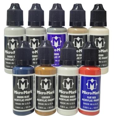 Imagem de Micro-Mark Conjunto de tintas acrílicas essenciais da Revolução Militar dos EUA, Guerra Civil dos EUA, 9 cores, feito nos EUA, frascos de 0,68 ml, para modelos históricos e dioramas