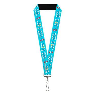 Imagem de Buckle-Down The Smurfs Lanyard, The Smurfs Seven Character Group Holding Hands Jumping Blue, Elastic