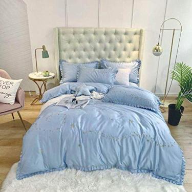 Imagem de Conjunto de cama 60S cetim de algodão de fibra longa verde escuro estrelas conjunto de capa de edredom conjunto de lençol de cama fronhas cor 1 tamanho queen 4 peças (cor 2 tamanho queen 4 peças)