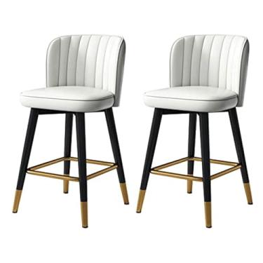 Imagem de Banqueta de bar conjunto de 2 cadeiras de bar giratórias de couro PU banco de balcão com encosto e apoio para os pés banco alto para bar casa café cadeira de jantar bonita