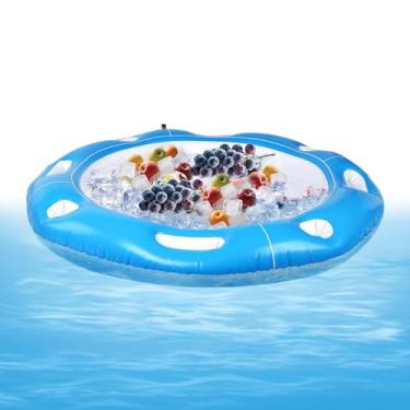 Imagem de Mesa flutuante de piscina, mesa de jogo de cartas inflável, portátil para 4 a 6 jogadores, mesa de jogos de sinuca, comida e bebidas, suporte para acampamento, lago cabana, resort, praia, quintal