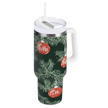 Imagem de ATTX Copo de galhos de árvore de Natal de 850 g com alça, copo de aço inoxidável a vácuo de parede dupla com palha, caneca de café de viagem isolada #105