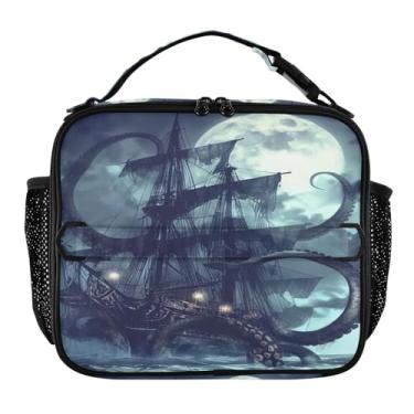 Imagem de Blueangle Lancheira de navio pirata para homens, mulheres e adultos, lancheira pequena para trabalho de escritório, piquenique - bolsa térmica portátil reutilizável (649)