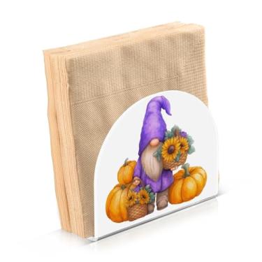 Imagem de Blueangle Pacote com 2 abóboras, girassóis, gnomos, porta-guardanapos – decoração de mesa acrílica à prova de vento para cozinha e casa, dispensador de lenços de férias com porta-guardanapos verticais