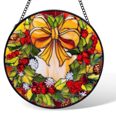 Imagem de Vitral pendurado, painel de vidro para apanhadores de sol de Natal, decote de janela de apanhador solar de 20 cm, aniversário para mulheres, homens, mãe e amigo colega