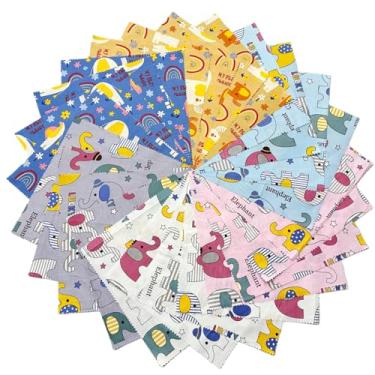 Imagem de DMFR Quadrados de algodão de elefante para crianças, estofamento de bolo, tecido fofo para bebê, para patchwork feito à mão, pré-cortado, 24 x 25 (24 peças)