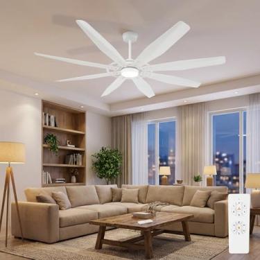 Imagem de ELEHINSER Ventilador de teto grande de 182 cm com luz e controle remoto, ventilador de teto industrial moderno de 8 lâminas de alumínio, motor CC silencioso reversível, 3 CCT/6 velocidades, para sala