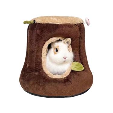 Imagem de Copfeu Casa de troncos para animais de estimação com isolamento de inverno espesso, aconchegante e confortável, ideal para coelhos, hamsters, porquinhos-da-índia e outros animais de estimação pequenos