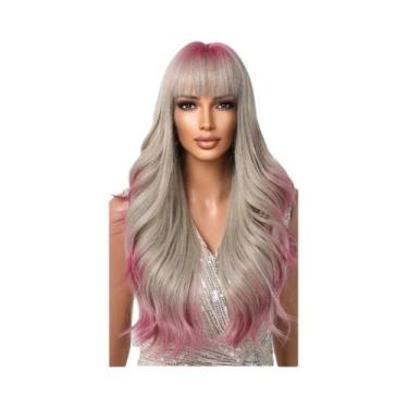 Imagem de Peruca Sintética Longa Ondulada Cacheada Ombré Castanho a Loiro Para M
