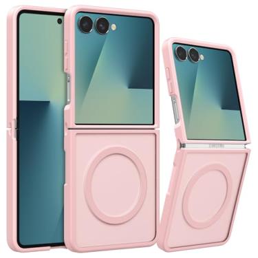 Imagem de RALEAVO Capa magnética forte para Samsung Galaxy Z Flip 7 [compatível com Magsafe] Capa protetora fina à prova de choque para celular Z Flip 7 com traseira rígida translúcida, rosa