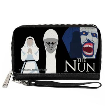 Imagem de Buckle-Down Carteira The Nun, zíper ao redor, ícones e logotipo The Nun Sister Irene e Demon Nun Valak preto, couro vegano