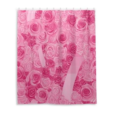 Imagem de Wassud Conjunto de cortinas de chuveiro rosas para banheiro à prova d'água com 12 ganchos 152 x 182 cm