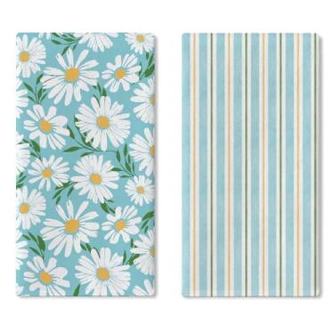 Imagem de Croar Conjunto de 2 panos de prato de cozinha com flores de margarida de primavera, toalha de mão de secagem floral azul pano de cozimento, casa de banho de fazenda de verão, decoração de casa de