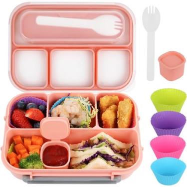 Imagem de Conjunto de 7 peças Bento Box para Adultos Lunch com 4 Compartimentos Capacidade 1300ML Inclui Utensílios Pote Molho Forminhas Muffin Design à Prova Vazamento Seguro Micro-ondas e Lavavajillas Premium
