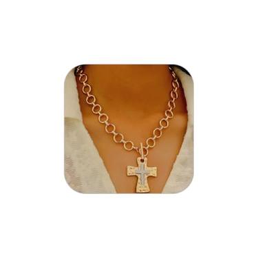 Imagem de INENIMARTJ Colar de ouro grosso para mulheres, ouro, estrela, lua, coração, cruz, corrente grossa, geometria, exagerada, colares delicados e grossos para mulheres, joias de ouro modernas, presentes